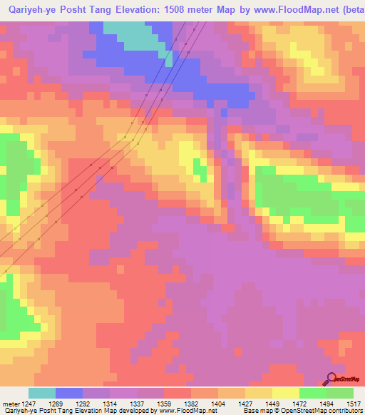 Qariyeh-ye Posht Tang,Iran Elevation Map