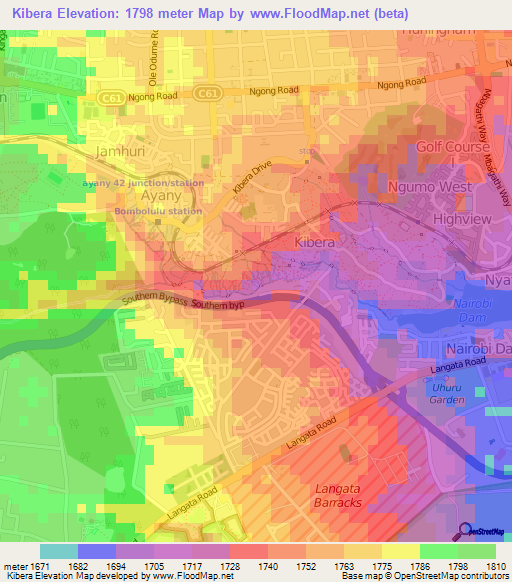 Kibera,Kenya Elevation Map