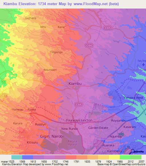 Kiambu,Kenya Elevation Map