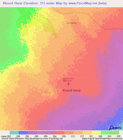 Khorof Harar,Kenya Elevation Map