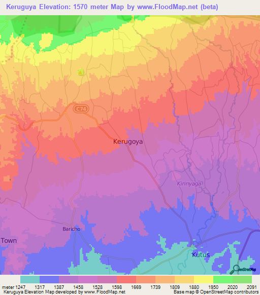 Keruguya,Kenya Elevation Map