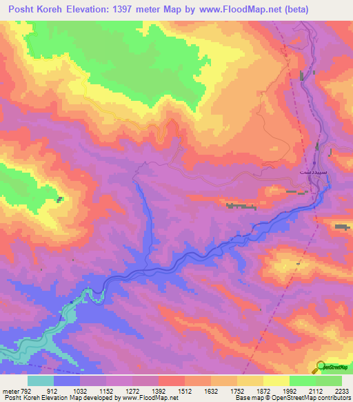 Posht Koreh,Iran Elevation Map