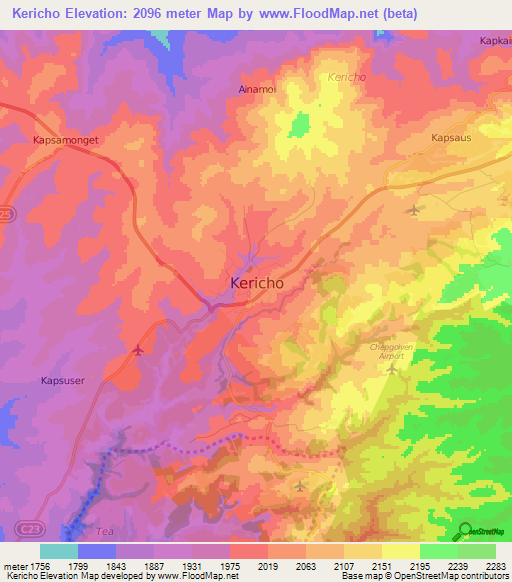 Kericho,Kenya Elevation Map