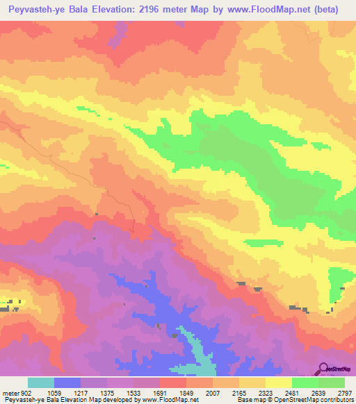 Peyvasteh-ye Bala,Iran Elevation Map