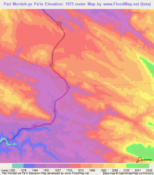 Pari Mordeh-ye Pa'in,Iran Elevation Map