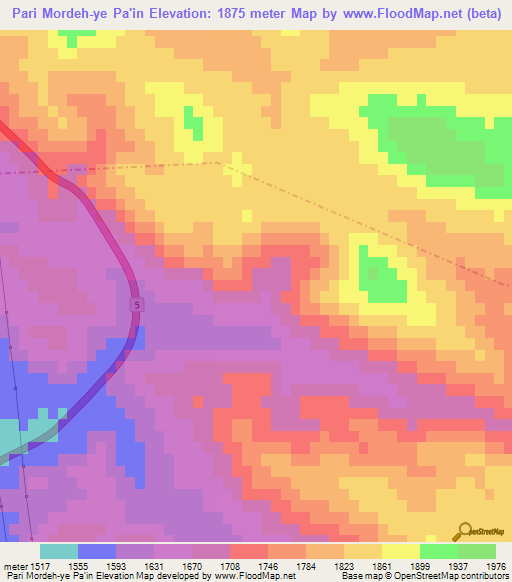 Pari Mordeh-ye Pa'in,Iran Elevation Map