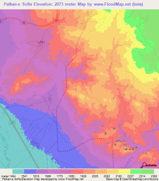 Palkan-e Sofla,Iran Elevation Map