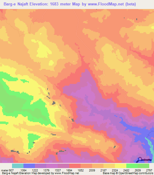 Barg-e Najaft,Iran Elevation Map