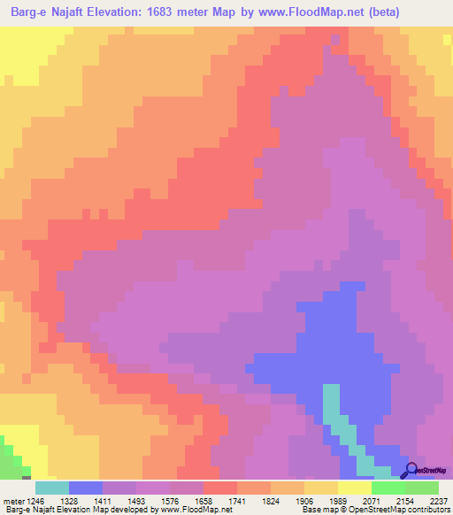 Barg-e Najaft,Iran Elevation Map