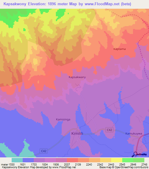 Kapsakwony,Kenya Elevation Map