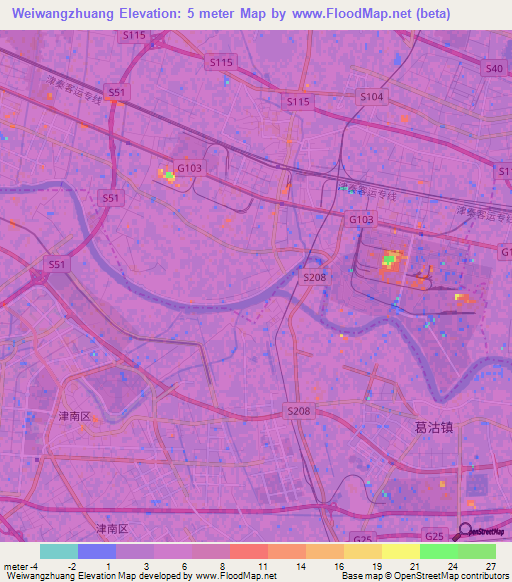 Weiwangzhuang,China Elevation Map