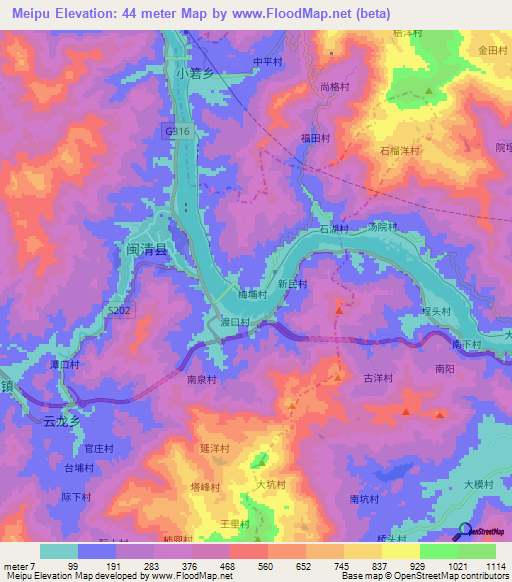 Meipu,China Elevation Map