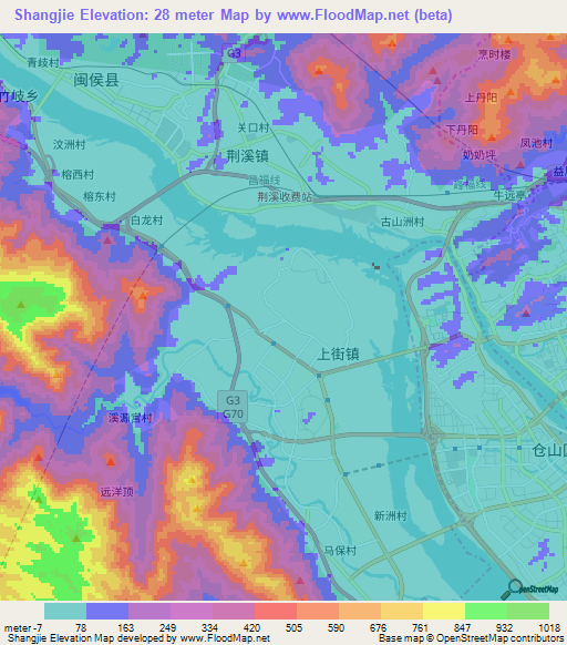 Shangjie,China Elevation Map