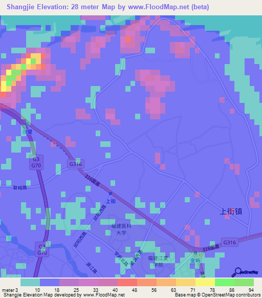 Shangjie,China Elevation Map