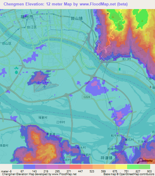 Chengmen,China Elevation Map