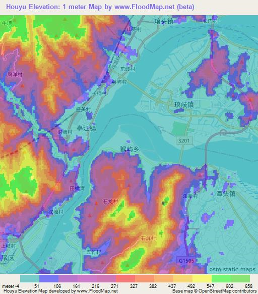 Houyu,China Elevation Map
