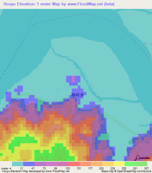 Houyu,China Elevation Map