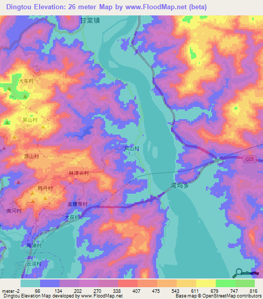 Dingtou,China Elevation Map
