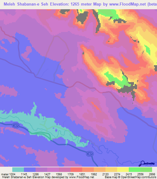 Meleh Shabanan-e Seh,Iran Elevation Map