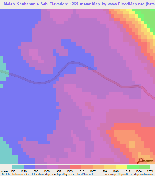 Meleh Shabanan-e Seh,Iran Elevation Map