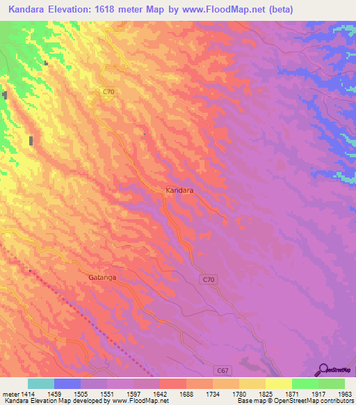 Kandara,Kenya Elevation Map