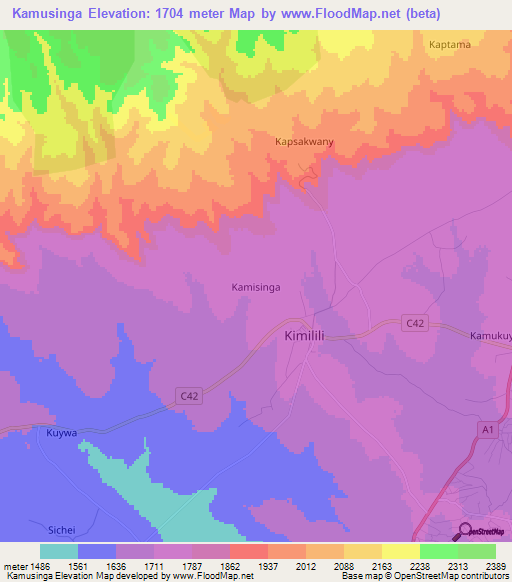 Kamusinga,Kenya Elevation Map