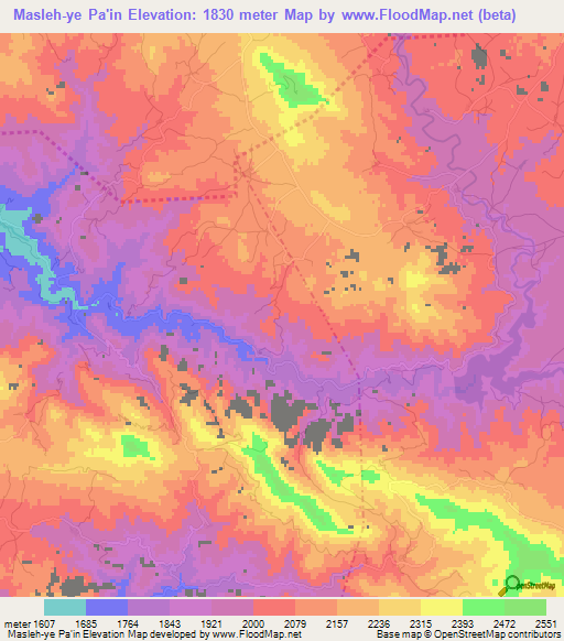 Masleh-ye Pa'in,Iran Elevation Map