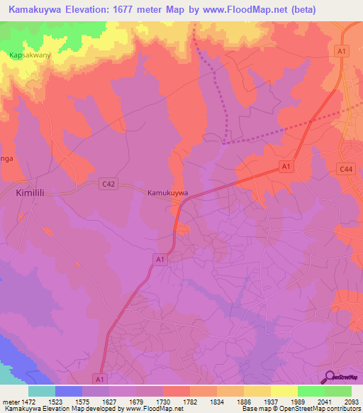 Kamakuywa,Kenya Elevation Map