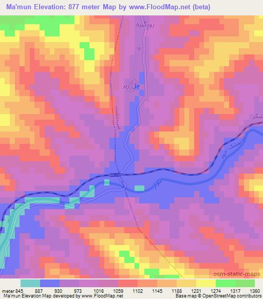Ma'mun,Iran Elevation Map