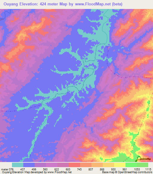 Ouyang,China Elevation Map