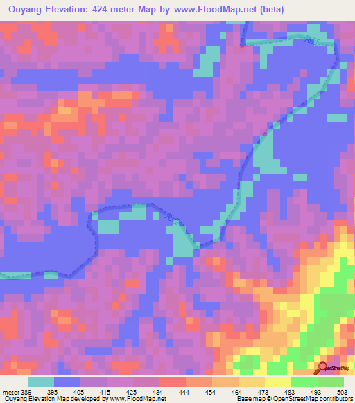 Ouyang,China Elevation Map