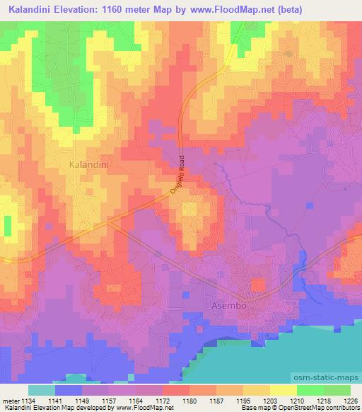 Kalandini,Kenya Elevation Map