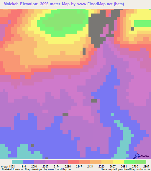 Malekeh,Iran Elevation Map