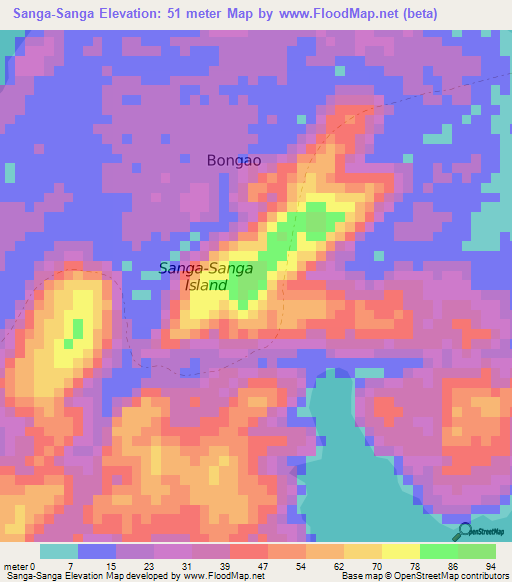 Sanga-Sanga,Philippines Elevation Map