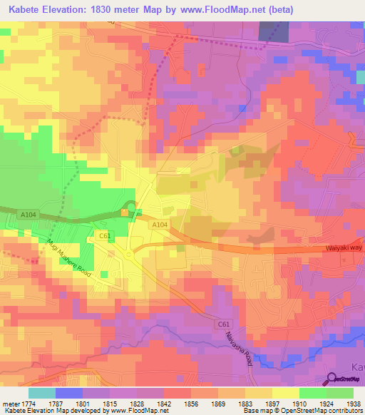 Kabete,Kenya Elevation Map