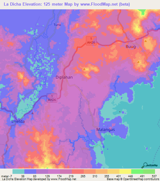 La Dicha,Philippines Elevation Map