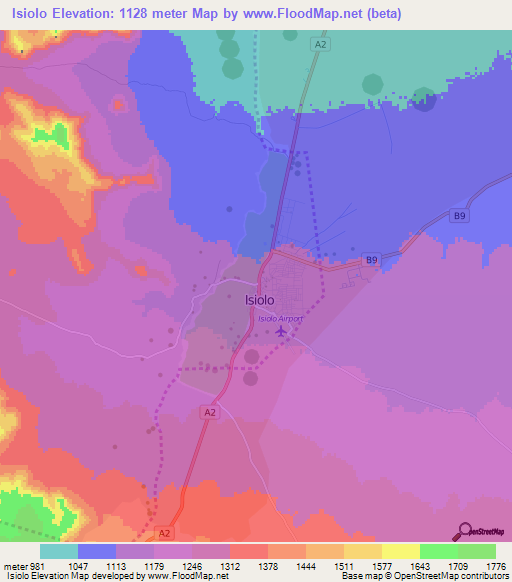 Isiolo,Kenya Elevation Map