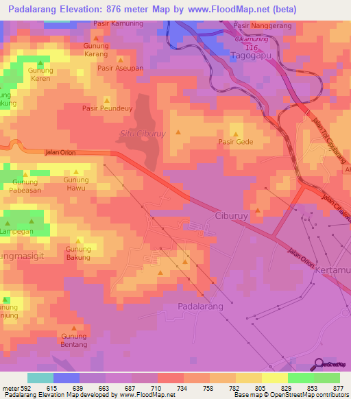 Padalarang,Indonesia Elevation Map