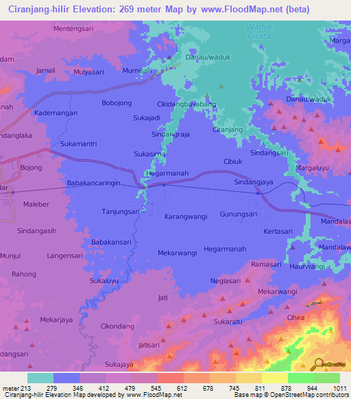 Ciranjang-hilir,Indonesia Elevation Map