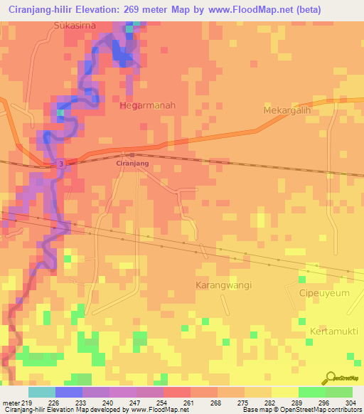 Ciranjang-hilir,Indonesia Elevation Map