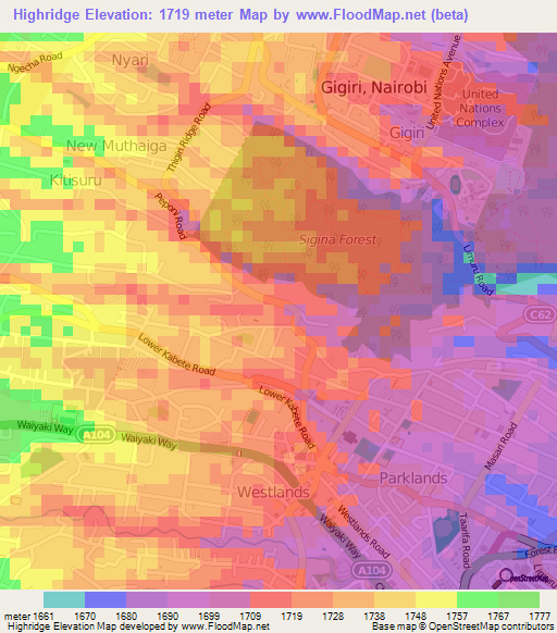 Highridge,Kenya Elevation Map