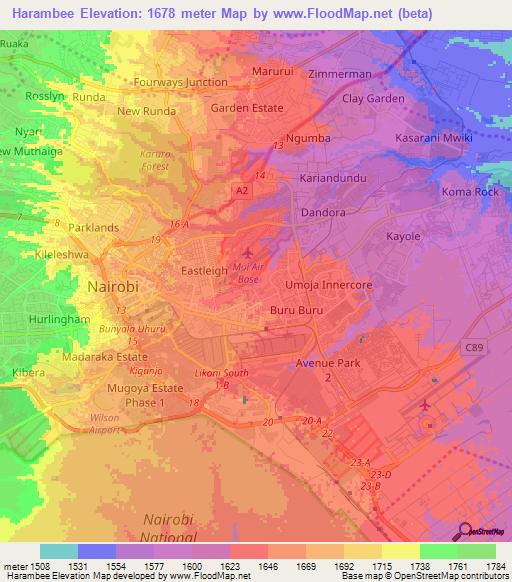 Harambee,Kenya Elevation Map