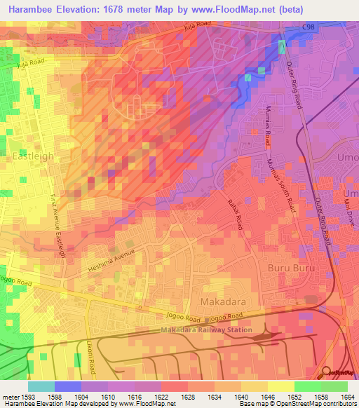 Harambee,Kenya Elevation Map