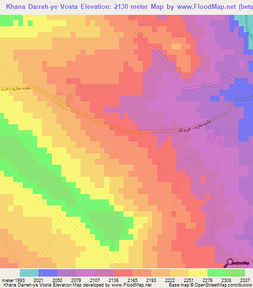 Khana Darreh-ye Vosta,Iran Elevation Map