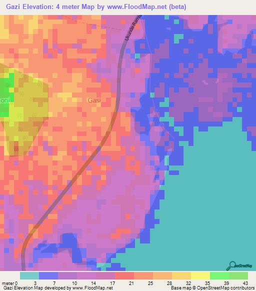Gazi,Kenya Elevation Map