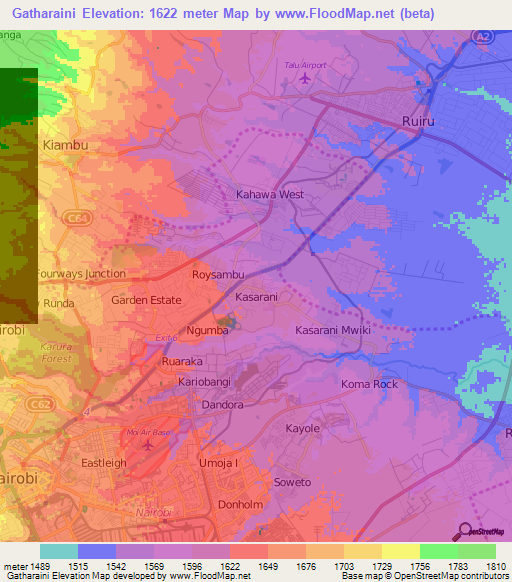 Gatharaini,Kenya Elevation Map