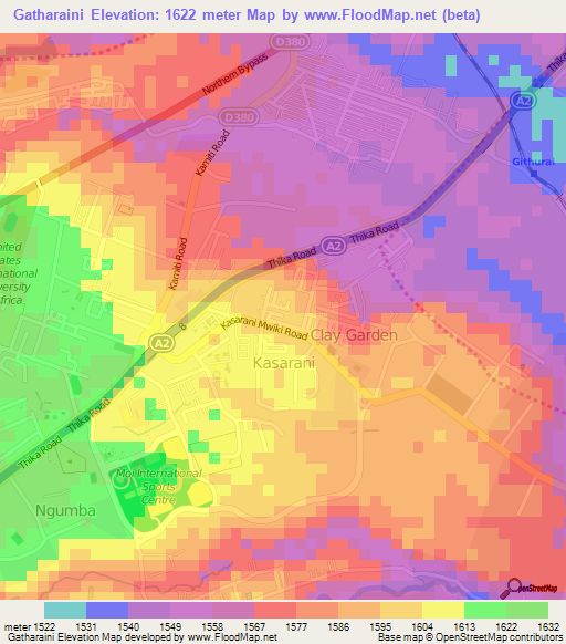 Gatharaini,Kenya Elevation Map