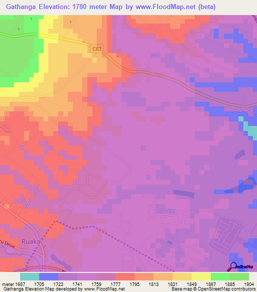Gathanga,Kenya Elevation Map