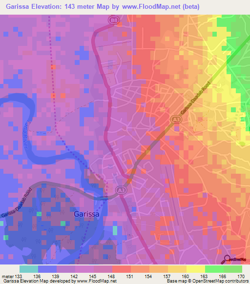 Garissa,Kenya Elevation Map