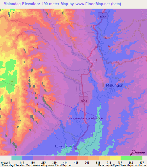 Malandag,Philippines Elevation Map